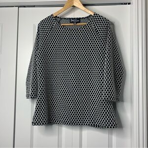 Lesley Evers Black and White Geometric Long Sleeve Top Women’s Size US XL